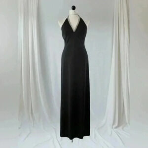 Vintage 90s JS Collections Long Black Formal Evening  Gown Beaded Halter Neck 4